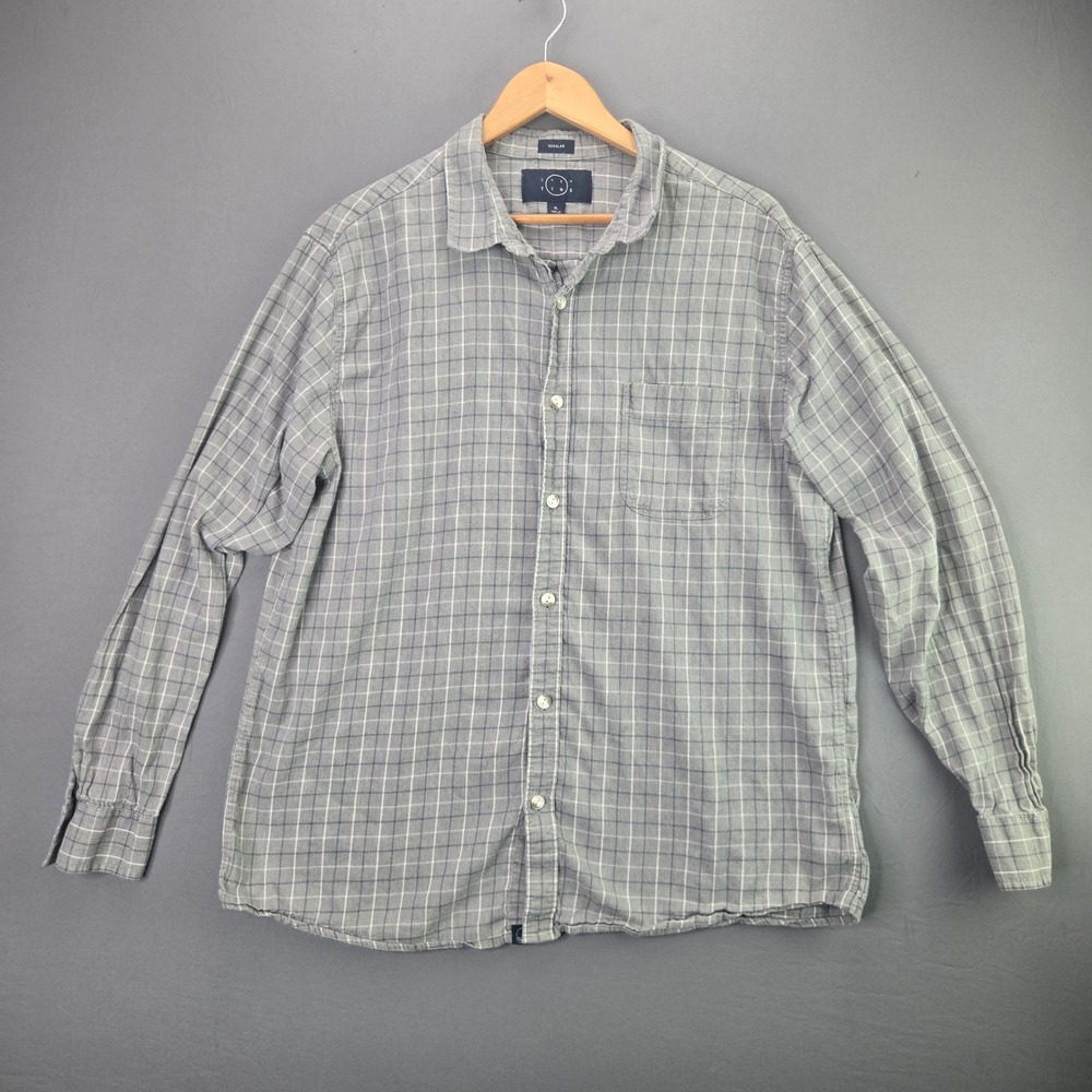 Even Tide Button Up Shirt XL Grey Plaid Long Sleeve Cotton Blend Regular Fit